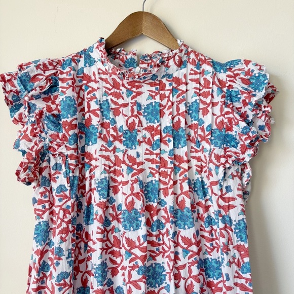 Victoria Dunn Jasmine Pintuck Dress Medium Blue Red - Picture 2 of 7